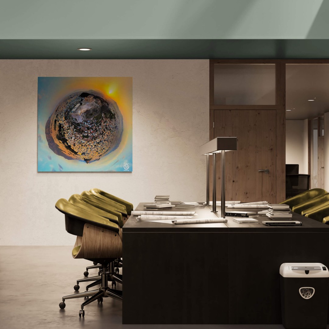 Boardroom/office with Acropolis tiny-planet 360° canvas — historical monuments theme