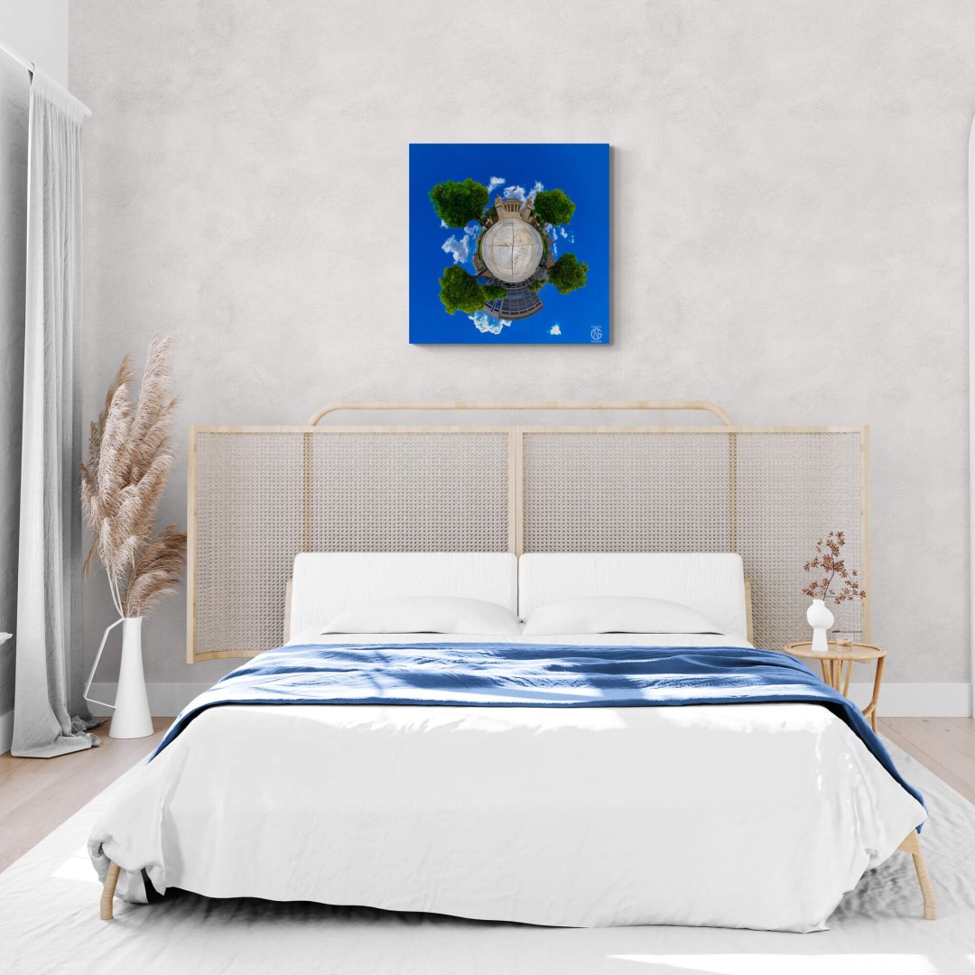 360° urban canvas on bedroom wall — Akadimias Street, Athens, handmade in Greece