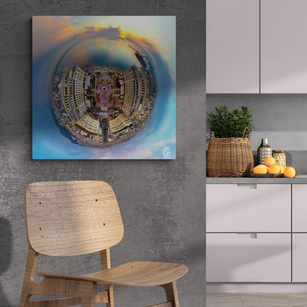 Kitchen wall with Thessaloniki 360° canvas — Aristotelous Square at sunset