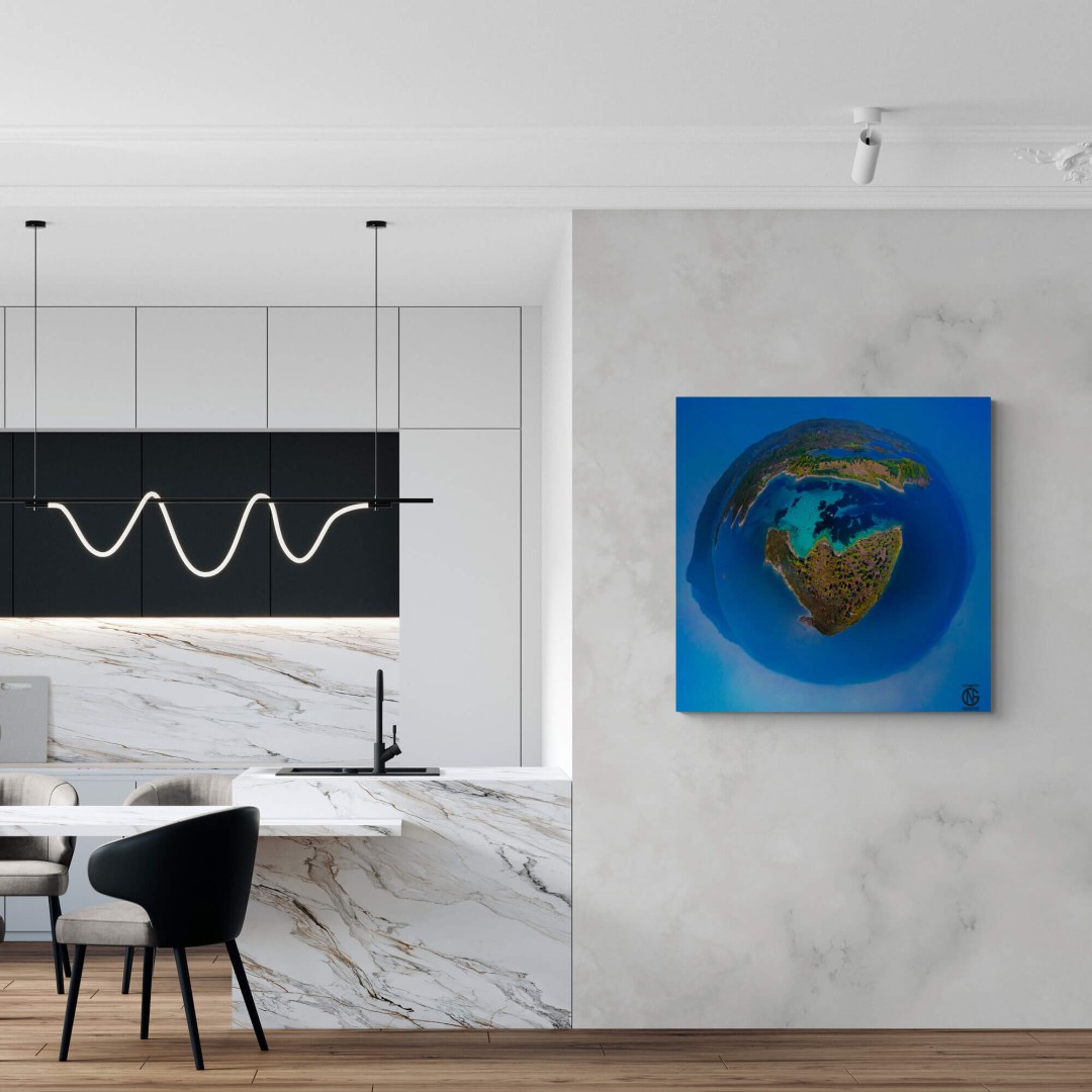 Modern kitchen with Blue Lagoon 360° canvas — Diaporos, Chalkidiki