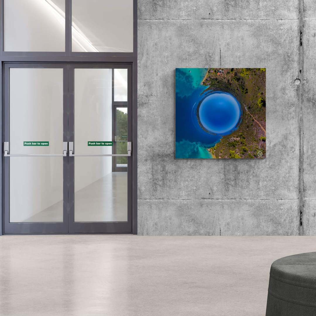 Office lobby wall featuring private beach 360° canvas — Diaporos, Chalkidiki
