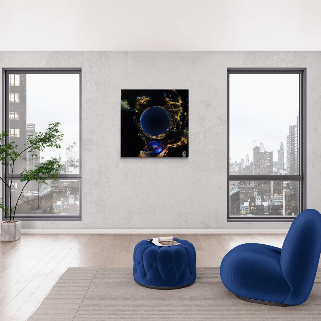 Modern living space with Athens night 360° canvas — Herodes Atticus Odeon