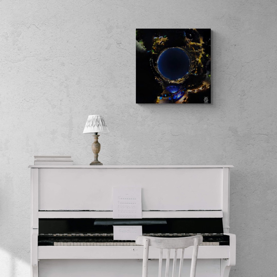 Music room with piano and night 360° canvas — Herodes Atticus Odeon, Athens
