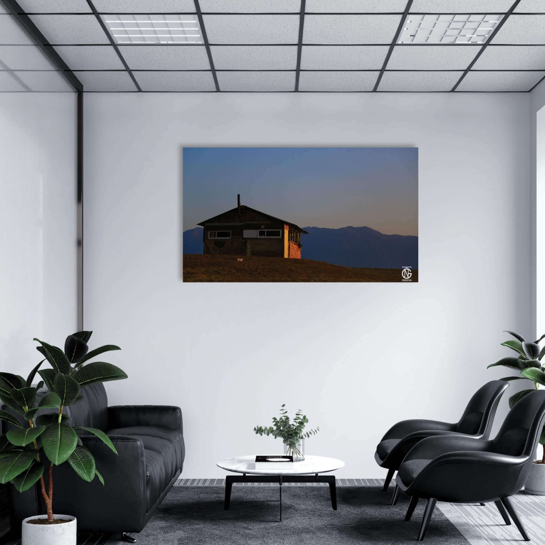 Lake Kerkini Fisherman’s House canvas decorating a minimal waiting room or office wall, handmade in Greece.