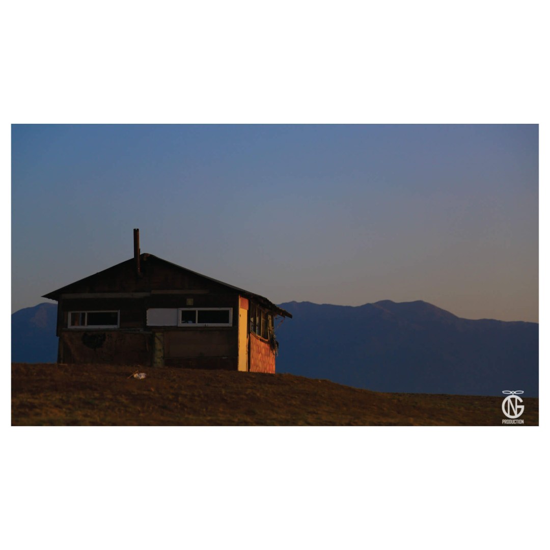 360° canvas art of Lake Kerkini Fisherman’s House at sunrise beneath Mount Belles, handmade in Greece.